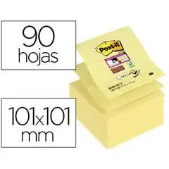 BLOC DE NOTAS ADHESIVAS QUITA Y PON POST-IT SUPER STICKY RAYADO 101X101MM 90 HJ Z-NOTES AMARILLO CANA 78146