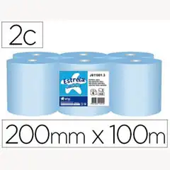 Material PAPEL SECAMANOS AMOOS 2 CAPAS 200 MM X 100 MT COLOR AZUL PAQ. DE 6 ROLLOS 78533