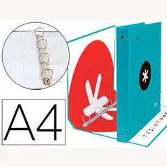 Material CARPETA 4 ANILLAS 40 MM MIXTAS LIDERPAPEL ANTARTIK Fº FORRADA COLOR TURQUESA 79316