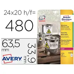 Material ETIQUETA ADHESIVA AVERY POLIESTER BLANCO 63,5X33,9 MM P/ IMPRESORA LASER PACK DE 480 UNIDADES 79537