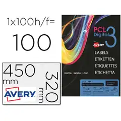 Material ETIQUETA ADHESIVA AVERY SRA3 POLIESTER PLATA OPACO P/ IMPRESORA DIGITAL 320X450 MM PAQ. DE 100 UNID 79546