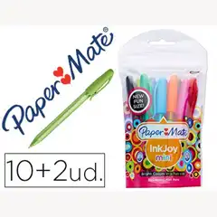 BOLIGRAFO PAPER MATE INKJOY 100 MINI PUNTA MEDIA TRAZO 1 MM PACK 10 + 2 UNIDADES COLORES SURTIDOS 79676