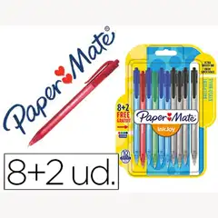 BOLIGRAFO PAPER MATE INKJOY 100 RETRACTIL PUNTA MEDIA TRAZO 1 MM PACK 8 + 2 UNIDADES COLORES SURTIDOS 79677