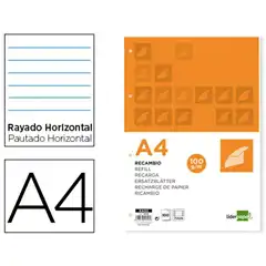 RECAMBIO LIDERPAPEL A4 100 HJ 100 G/M2 RAYADO HORIZONTAL CON MARGEN 4 TALADROS 79689