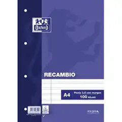 RECAMBIO OXFORD A4 90GR 100HJ PAUTA 3,5 4 TALADROS 100430211