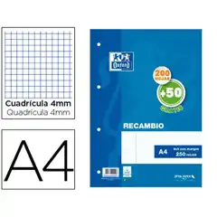 RECAMBIO OXFORD A4 90GR 200+50HJ 4X4 4 TALADROS 400119437