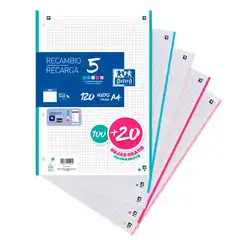 RECAMBIO OXFORD HOJAS SUELTAS 5 COLORES PASTEL A4 100+20HJ 5X5 400146851