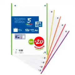 RECAMBIO OXFORD HOJAS SUELTAS 5 COLORES VIVOS A4 100+20HJ 5X5 400148310