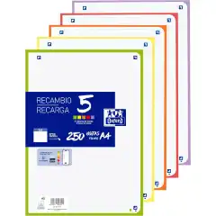 RECAMBIO OXFORD HOJAS SUELTAS 5 COLORES VIVOS A4 200+50HJ 5X5 400150903