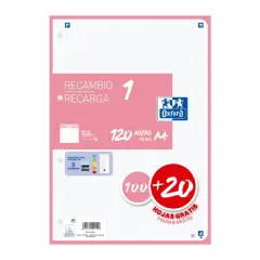 RECAMBIO OXFORD HOJAS SUELTAS ROSA CHICLE A4 80HJ 5X5 400158161