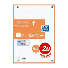 RECAMBIO OXFORD HOJAS SUELTAS NARANJA A4 80HJ 5X5 400158163