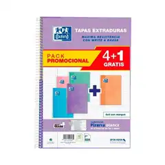 CUADERNO OXFORD W&E PACK 4+1 FOLIO 80 HOJAS 90GR CDLA TAPA EXTRADURA COLORES PASTEL (400159802)