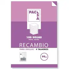 Material RECAMBIO PACSA A4 100H 90GR PAUTA 2.5MM 4 TALADROS 21263
