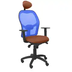 SILLA JORQUERA MALLA AZUL ASIENTO BALI MARRÓN CON CABECERO FIJO