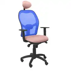 SILLA JORQUERA MALLA AZUL ASIENTO BALI ROSA PÁLIDO CON CABECERO FIJO