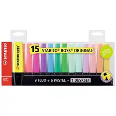ESTUCHE STABILO BOSS 15 COLORES 9 FLUO 6 PASTEL (7015-01)