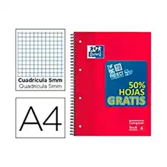 BLOC ESPIRAL OXFORD TAPA EXTRADURA OPTIK PAPER MICROPERDIN A4 120 H 50% HOJAS GRATIS CUADROS 5MM