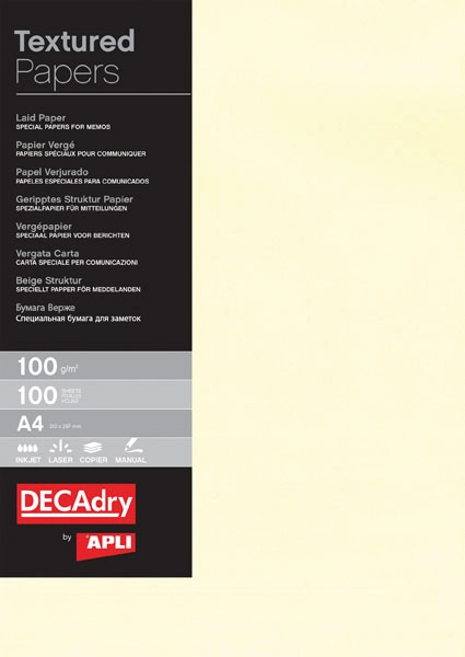 PAPEL APLI VERJURADO CREMA 100 GRS. 100 HOJAS A4 (12369) PAPEL APLI VERJURADO CREMA 100 GRS. 100 HOJAS A4 (12369)