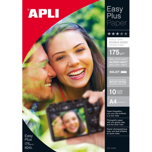 PAPEL DE FOTOGRAFIA DOBLE CARA GLOSSY/MAT 175G 10H A4 APLI T10688 PAPEL DE FOTOGRAFIA DOBLE CARA GLOSSY/MAT 175G 10H A4 APLI T10688