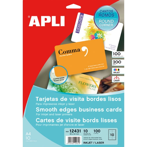 TARJETA DE VISITA BORDES LISOS CANTOS ROMOS 85X54MM MATE 12431 APLI TARJETA DE VISITA BORDES LISOS CANTOS ROMOS 85X54MM MATE 12431 APLI