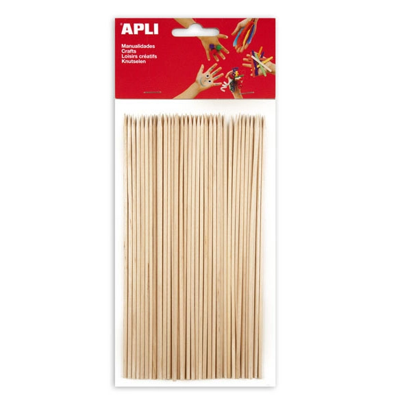PALOS REDONDO PINCHO DE MADERA NATURAL 200X3MM 50UND. APLI 13483 PALOS REDONDO PINCHO DE MADERA NATURAL 200X3MM 50UND. APLI 13483
