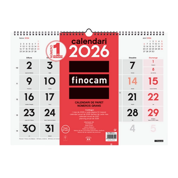 CALENDARIO PARED NUMEROS GRANDES L CATALAN FINOCAM 780040026 CALENDARIO PARED NUMEROS GRANDES L CATALAN FINOCAM 780040026