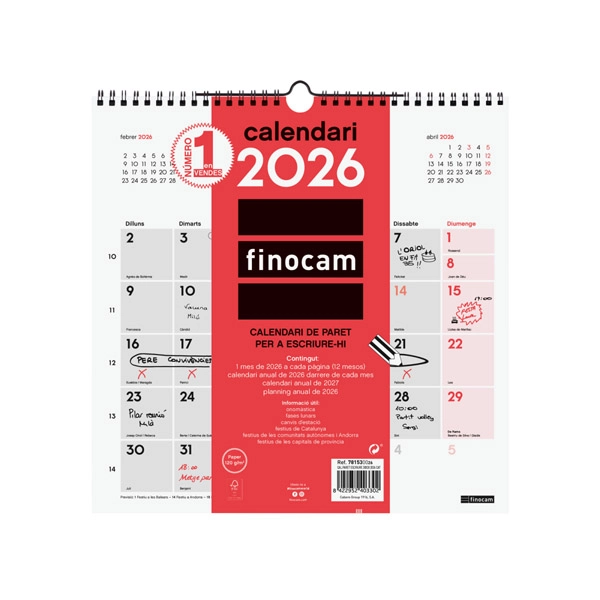 CALENDARI PARET ESCRIURE 30X30 FINOCAM 781530026 CALENDARI PARET ESCRIURE 30X30 FINOCAM 781530026