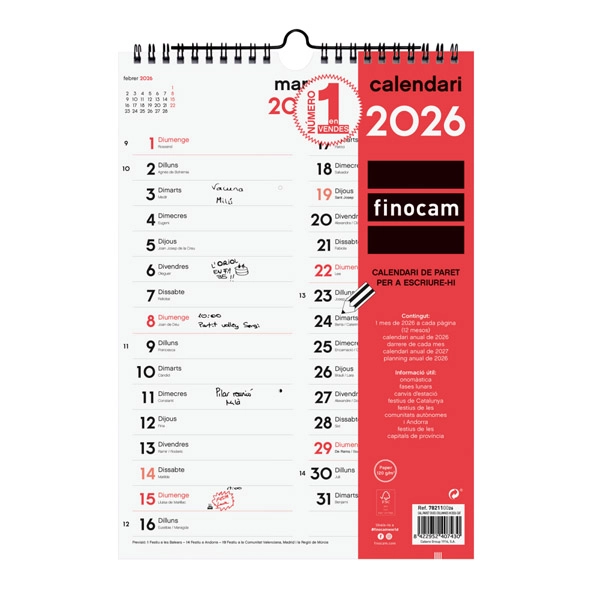 CALENDARI PARET DUES COLUMNES M FINOCAM 782110026 CALENDARI PARET DUES COLUMNES M FINOCAM 782110026