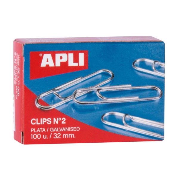 CAJA CLIPS PLATA Nº2 32MM 100UDS APLI REF. 11714 CAJA CLIPS PLATA Nº2 32MM 100UDS APLI REF. 11714