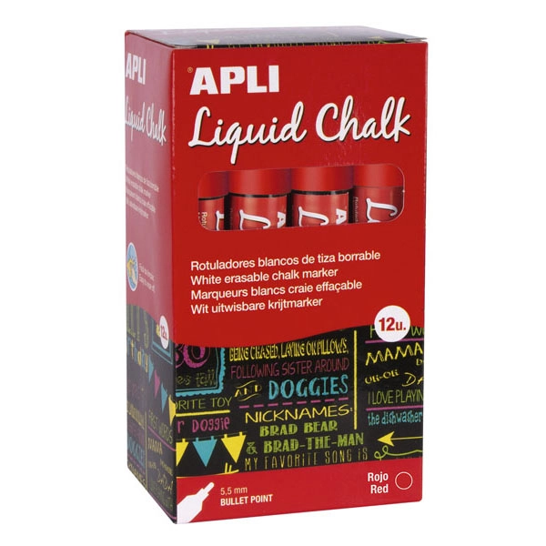 CAJA LIQUID CHALK P.REDONDA 5,5MM ROJO 12U APLI REF. 16902 CAJA LIQUID CHALK P.REDONDA 5,5MM ROJO 12U APLI REF. 16902
