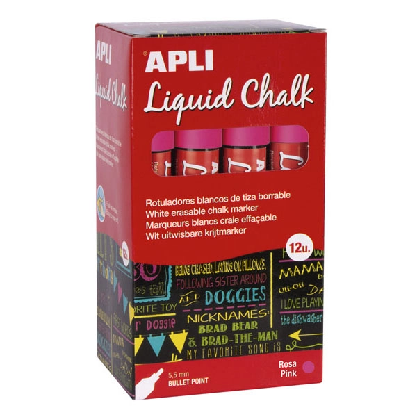 CAJA LIQUID CHALK P.REDONDA 5,5MM ROSA 12U APLI REF. 16904 CAJA LIQUID CHALK P.REDONDA 5,5MM ROSA 12U APLI REF. 16904