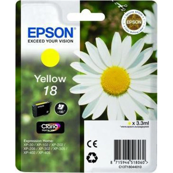 EPSON Nº18 (C13T18044012) TINTA ORIGINAL AMARILLO 21582 EPSON Nº18 (C13T18044012) TINTA ORIGINAL AMARILLO 21582