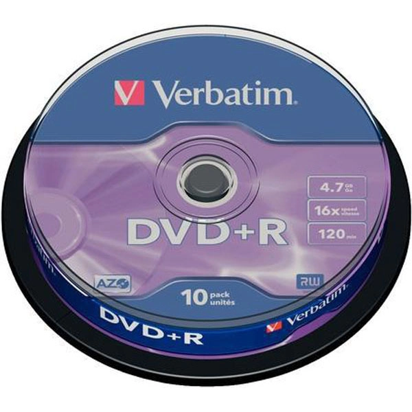 VERBATIM DVD+R, 4.7GB, 16X, 10 PACK SPINDLE, SUPERFICIE MATT SILVER VERBATIM DVD+R, 4.7GB, 16X, 10 PACK SPINDLE, SUPERFICIE MATT SILVER