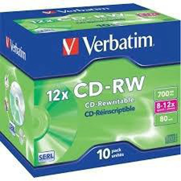 VERBATIM CD-RW, 700MB, 12X, 10 PACK JEWEL CASE, SUPERFICIE SCRATCH RESISTANT (RESISTENTE A LOS ARAÑAZOS) VERBATIM CD-RW, 700MB, 12X, 10 PACK JEWEL CASE, SUPERFICIE SCRATCH RESISTANT (RESISTENTE A LOS ARAÑAZOS)