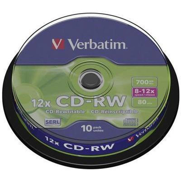 VERBATIM CD-RW, 700MB, 12X, 10 PACK SPINDLE, SUPERFICIE SCRATCH RESISTANT VERBATIM CD-RW, 700MB, 12X, 10 PACK SPINDLE, SUPERFICIE SCRATCH RESISTANT