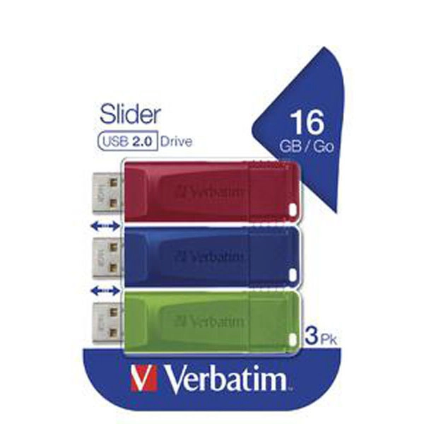 VERBATIM USB DRIVE 2.0 SLIDER MULTIPACK 3X16GB (ROJO/AZUL/VERDE) VERBATIM USB DRIVE 2.0 SLIDER MULTIPACK 3X16GB (ROJO/AZUL/VERDE)