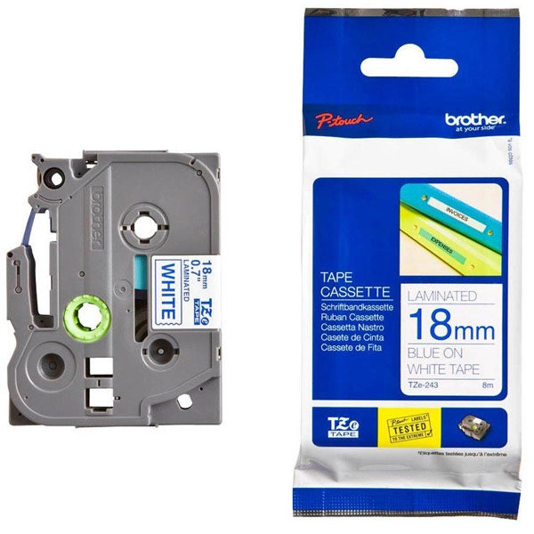 BROTHER CINTA LAMINADA BLANCA/AZUL 18MM TZE243 BROTHER COD. EXA_33274 EAN 4977766685382 BROTHER CINTA LAMINADA BLANCA/AZUL 18MM TZE243 BROTHER COD. EXA_33274 EAN 4977766685382