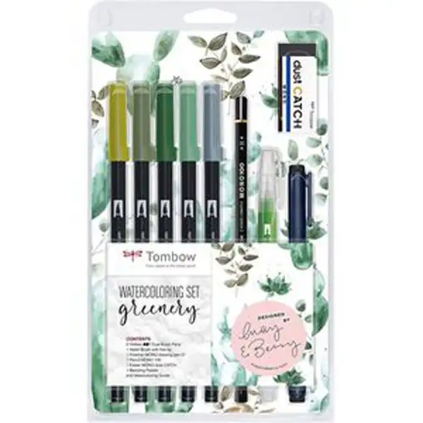 SET CALIGRAFIA TOMBOW LETTERING WATERCOLORING GREENERY 10 PIEZAS 12578 SET CALIGRAFIA TOMBOW LETTERING WATERCOLORING GREENERY 10 PIEZAS 12578