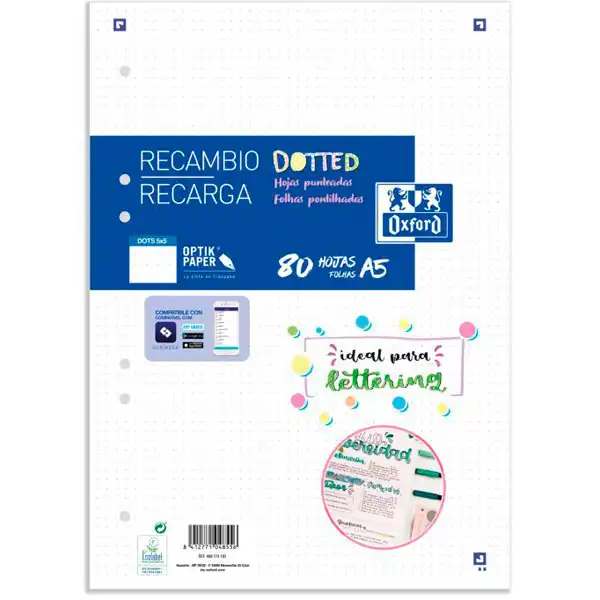 RECAMBIO OXFORD DOTS 5 MULTICOLOR A5 80HJ 90GR 6 TALADROS COLOR PASTEL 400173651 RECAMBIO OXFORD DOTS 5 MULTICOLOR A5 80HJ 90GR 6 TALADROS COLOR PASTEL 400173651