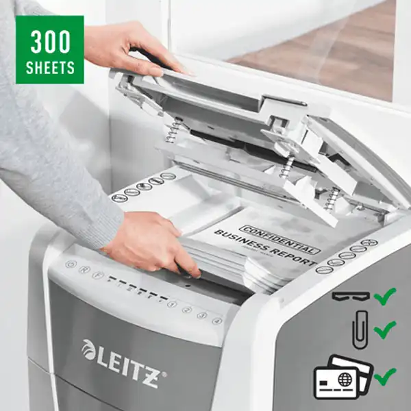 DESTRUCTORA IQ AUTO+ OFFICE 300 P5 BLANCA LEITZ 80160000 DESTRUCTORA IQ AUTO+ OFFICE 300 P5 BLANCA LEITZ 80160000