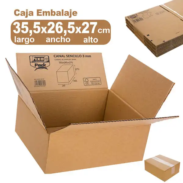 CAJAS EMBALAR CANAL 3MM 355X265X270MM KRAFT FSC FIXO 00018104 CAJAS EMBALAR CANAL 3MM 355X265X270MM KRAFT FSC FIXO 00018104
