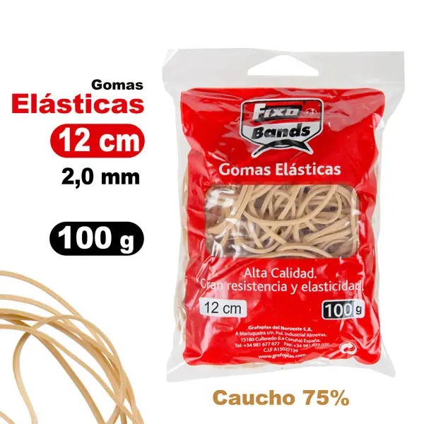BOLSA 100GR GOMAS ELASTICAS 2MM X 12CM FIXO GRAFOPLAS 00045440 BOLSA 100GR GOMAS ELASTICAS 2MM X 12CM FIXO GRAFOPLAS 00045440