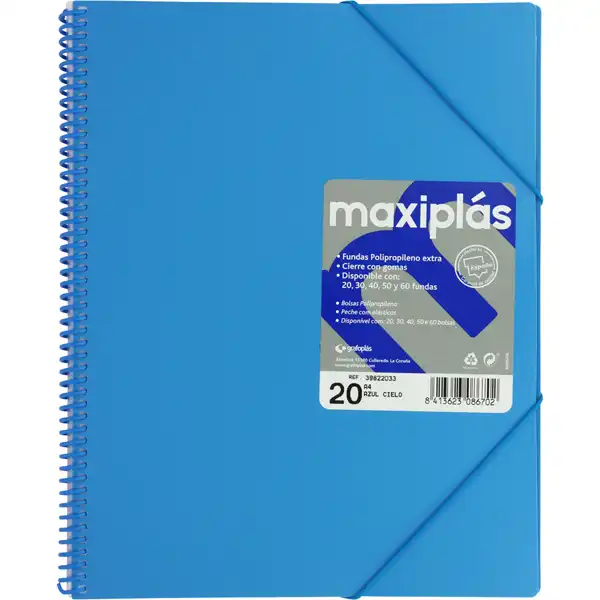 CARPETA GRAFOPLAS 20 FUNDAS A4 MAXIPLAS AZUL CIELO 39822033 CARPETA GRAFOPLAS 20 FUNDAS A4 MAXIPLAS AZUL CIELO 39822033