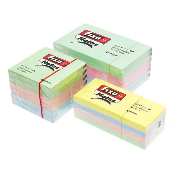 TACO DE NOTAS ADHESIVAS FIXO 76X76 MM 100HJ PASTEL 6UDS (65005490) TACO DE NOTAS ADHESIVAS FIXO 76X76 MM 100HJ PASTEL 6UDS (65005490)