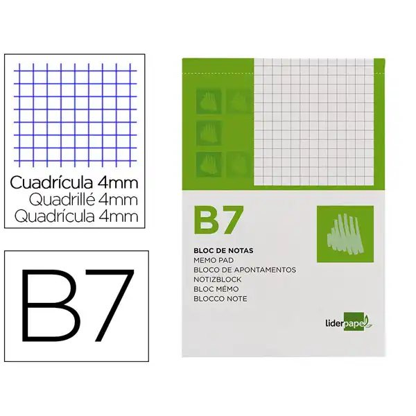 BLOC NOTAS LIDERPAPEL CUADRO 4MM B7 80 HJ 60G/M2 PERFORADO BN07 10438 BLOC NOTAS LIDERPAPEL CUADRO 4MM B7 80 HJ 60G/M2 PERFORADO BN07 10438