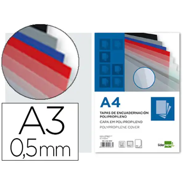T. ENCUADERNACION LIDERPAPEL PP A3 0.5 MM TRANSPARENTE PAQ. DE 100 UDS TE30 10750 T. ENCUADERNACION LIDERPAPEL PP A3 0.5 MM TRANSPARENTE PAQ. DE 100 UDS TE30 10750