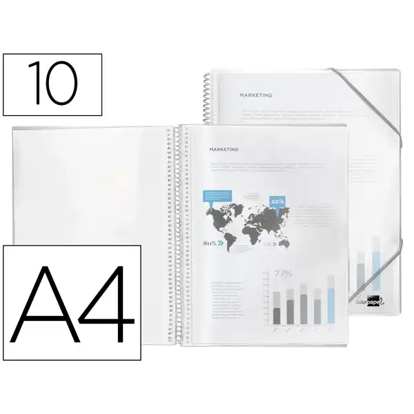 CARPETA LIDERPAPEL ESCAPARATE CON ESPIRAL 10 FUNDAS PP DIN A4 TRANSPARENTE EC52 10914 CARPETA LIDERPAPEL ESCAPARATE CON ESPIRAL 10 FUNDAS PP DIN A4 TRANSPARENTE EC52 10914