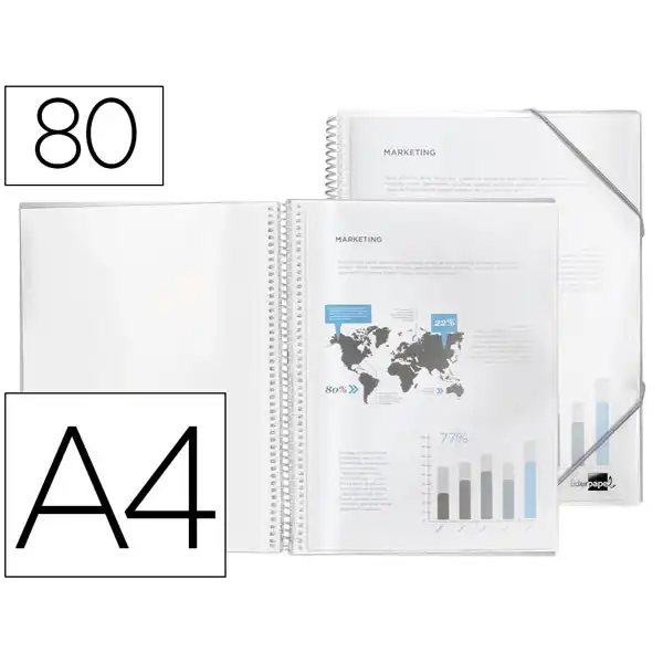 CARPETA LIDERPAPEL ESCAPARATE CON ESPIRAL 80 FUNDAS PP DIN A4 TRANSPARENTE EC57 10984 CARPETA LIDERPAPEL ESCAPARATE CON ESPIRAL 80 FUNDAS PP DIN A4 TRANSPARENTE EC57 10984