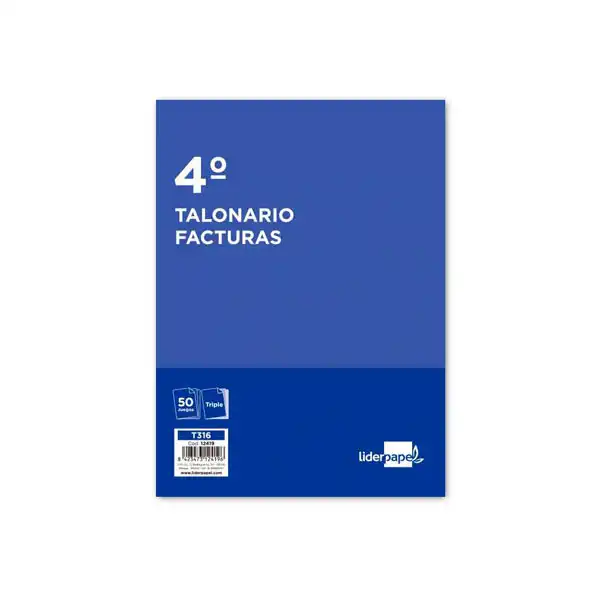 TALONARIO FACTURAS TRIPLICADO 50 JUEGOS 14,4X21 MODELO 316 LIDERPAPEL (12419) 130224 TALONARIO FACTURAS TRIPLICADO 50 JUEGOS 14,4X21 MODELO 316 LIDERPAPEL (12419) 130224
