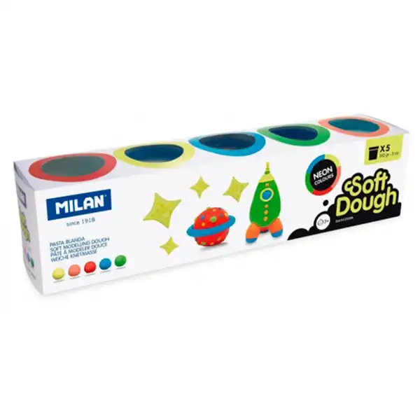 PASTA MILAN PARA MODELAR SOFT DOUGH NEON CAJA DE 5 BOTES COLORES 142GR 160414 913505N PASTA MILAN PARA MODELAR SOFT DOUGH NEON CAJA DE 5 BOTES COLORES 142GR 160414 913505N